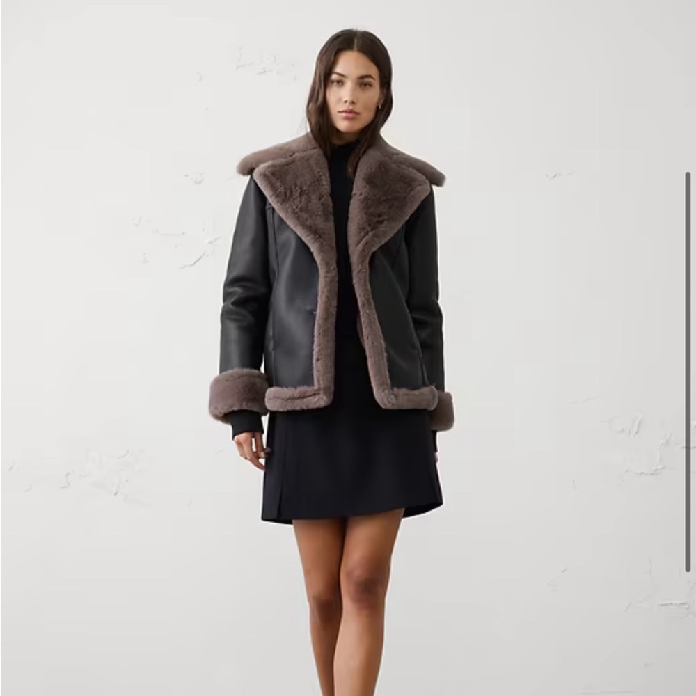 Banana Republic Women's Black and Brown Faux Fur Trim Jacket XL